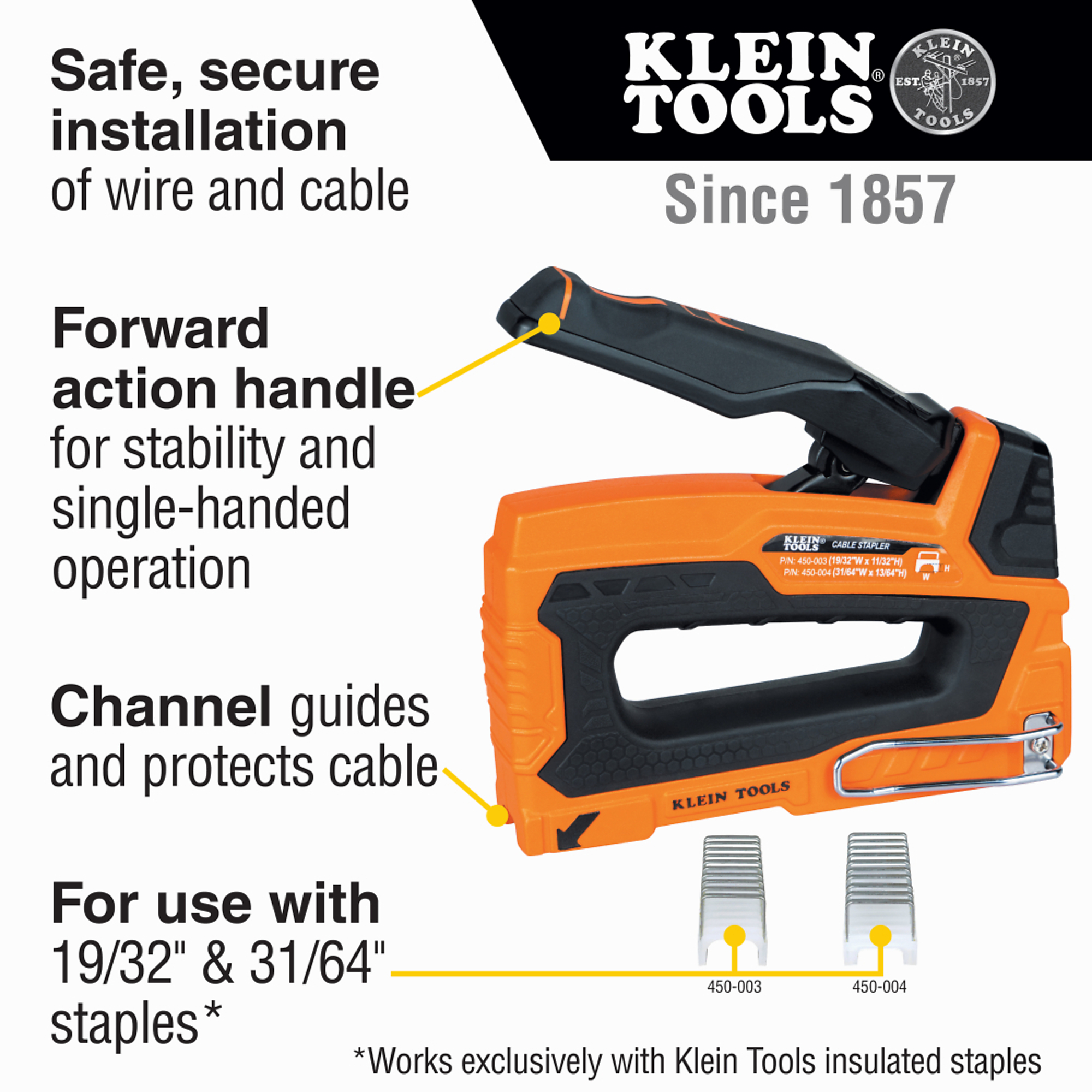 Klein Tools Insulated Cable Staples — 11/32in. x 19/32in., 300 Pcs, Model# 450-003